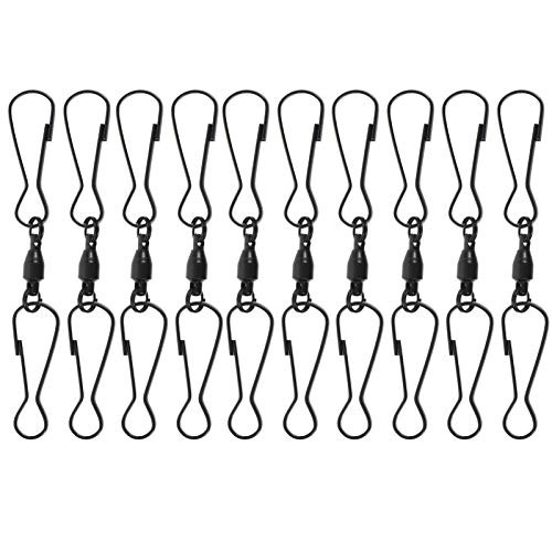 DOITOOL 10Pcs Garden Swivel Hooks Stainless Steel Windsock Clips 360 Rotatable Dual Clips Hanger Spinning Wind Chimes Twisters for Small Plants Pots Bird Feeders Black