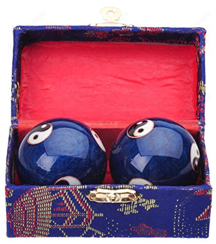 Traditional Chinese Health Exercise Stress Message Balls with Chime, Blue Yin Yang, 2 Inches