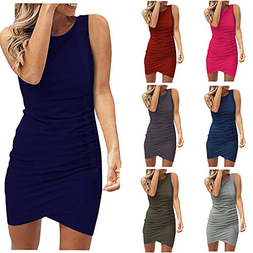 Cbcbtwo Women Sexy Sleeveless Bodycon Ruched Short Dress Solid Crew Neck Casual Summer Tank Shirt Mini Dresses Cbcbtwo Women Sexy Sleeveless Bodycon Ruched Short Dress Solid Crew Neck Casual Summer Tank Shirt Mini Dresses
