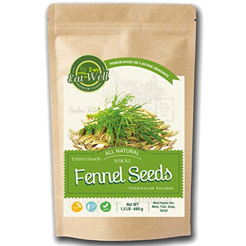 Eat Well Premium Foods - Fennel Seeds 1.5 lb -680g- 24 oz - Reseable Bag , Bulk Whole Seeds, Foeniculum Vulgare , Turkish Fennel Seeds - -For Tea  and  Cooking-