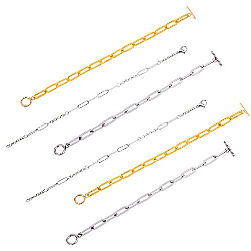CHGCRAFT 6pcs 3 Styles Paperclip Chain Bracelets Cable Chain Bracelets 304 Stainless Steel Curb Chain Bracelets with Toggle Clasps and Lobster Claw Clasps for Bracelet Jewelry Gift