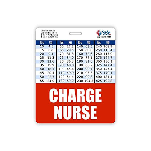 Charge Nurse Badge Buddy Horizontal w/Height  and  Weight Conversion Charts -Oversized, Red-