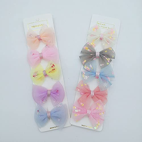 Hair Bows Clips OHOME 10pcs Baby Hair Barrettes Non Slip Accessories Tiny 2" Fully Lined Mini Hair Pins for Baby Girls Teens Infants Kids Toddlers Children Fine Hair