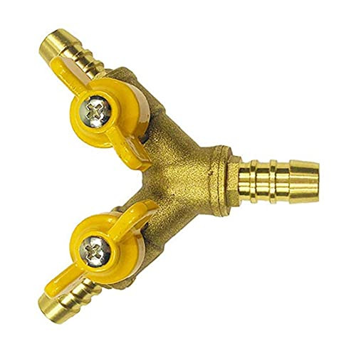 LWWL-Tools Three-Way Valve 3 Way Hose Connector Barb Ball Valve Y Shape Water Splitter Gas Valve 2 Switch Brass Fitting Yellow