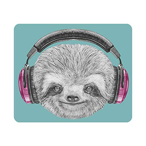 Nicokee Sloth Gaming Mouse Pad DJ Animal Portrait Headphones Funny Modern Character Cool Smiling Non-Slip Rubber Mouse Pad for Computers, Laptop, Office 9.5 Inch x 7.9 Inch