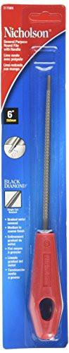Nicholson Round Hand File With Red Handle, Single Cut, American Pattern, Bastard Cut, 6" Length -Pack of 1-