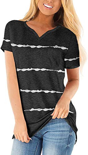 GIBLY Womens Casual V Neck T Shirt Short Sleeve Basic Tee Tops Loose Summer Blouse D Black