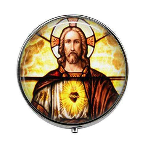 Sacred Heart of Jesus,Sacre Coeur,Flaming Heart, Religious Heart - Art Photo Pill Box - Charm Pill Box - Glass Candy Box