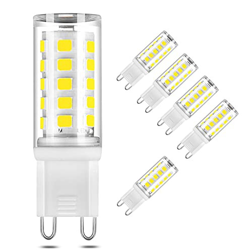 Fondiiz G9 LED Bulb Dimmable, 4W LED G9 Light Bulb, Equivalent 25W 30W 40W Halogen Bulbs, 6000K Daylight White, G9 Bi Pin Ceramic Base, No Flicker, 360 Beam Angle, 6 Pack
