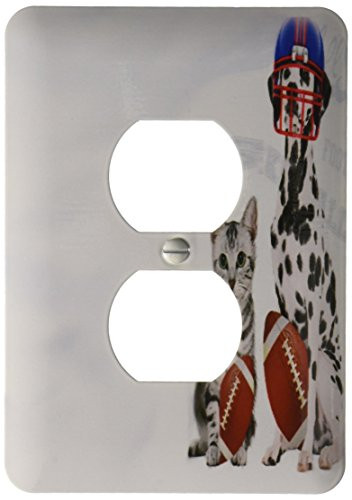 3dRose LLC lsp_127605_6 Gray Tabby Cat and Dalmatian with Footballs, Fun Sports Theme 2 Plug Outlet Cover