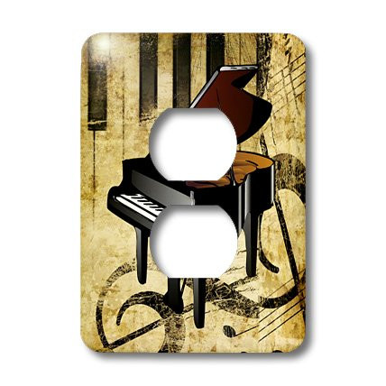3dRose lsp_163514_6 Image of Piano on Grunge Sepia Note Paper with Piano Keys Light Switch Cover