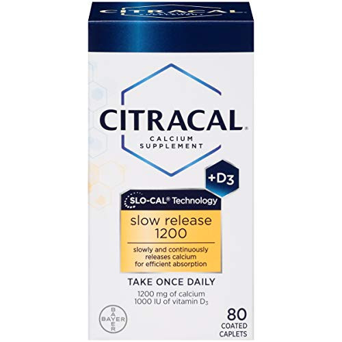 Citracal Slow Release 1200, 1200 mg Calcium Citrate and Calcium Carbonate Blend with 1000 IU Vitamin D3, Bone Health Supplement for Adults, Once Daily Caplets, 80 Count Citracal Slow Release 1200, 1200 mg Calcium Citrate and Calcium Carbonate Blend with 1000 IU Vitamin D3, Bone Health Supplement for Adults, Once Daily Caplets, 80 Count