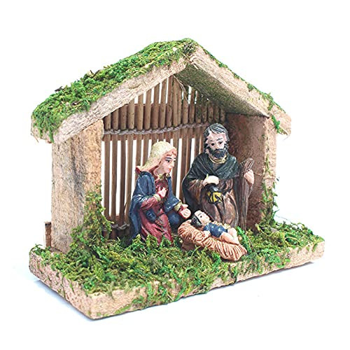 LEFUYAN Wooden Stable Manger Nativity Scene Indoor Ornaments, Traditional Christmas Scene Xmas Bethlehem Advent Calendars Decoration Tabletop Scenes