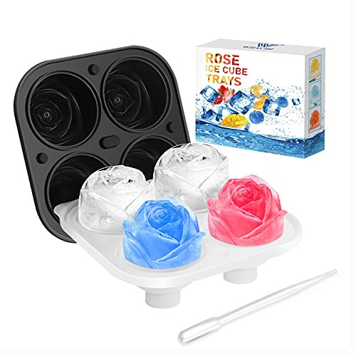Silicone Rose Ice Cube Tray,Easy Release Large Novelty Ice Ball Maker Mold with Lid,Rose Shaped Sphere Ice Mold for Whiskey,Cocktails,Homemade Juice,Chilled Drink