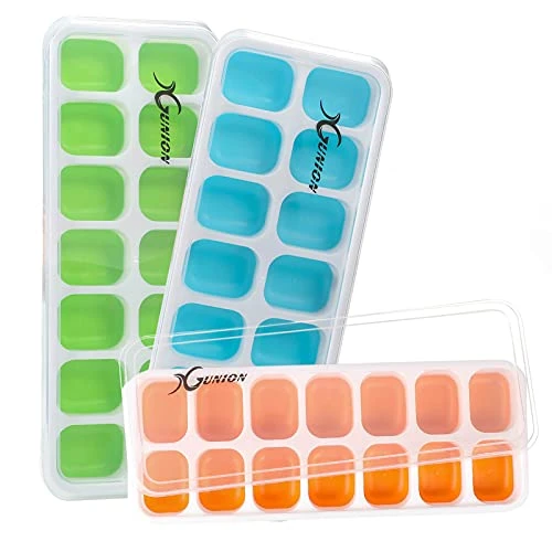 Ice Cube Trays 3 Pack, Silicone Ice Tray with Lid 14-Ice Cube Trays Super Easy Release Ice Cube Molds, Dishwasher Safe and Stackable Durable,for Cocktail/Freezer/Beverages