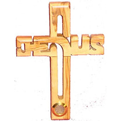 Zuluf Creative Holy Land Wall Cross for Home Decor and Gifting | Living Room, Office or Kids Room Cross | Small Christian Handmade Jesus Olive Wood Cross with Soil  and  Certificate | 12cm 4.7" CRS008