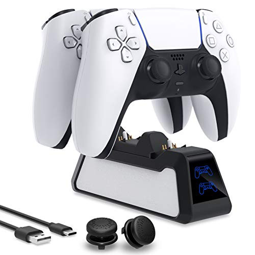 Charger for PS5 DualSense Wireless Controller with Thumb Sticks, YUANHOT Dual Controllers Fast Charging Station with LED Indicator, Charger Station Dock for Sony Playstation 5 Dualsense - Black