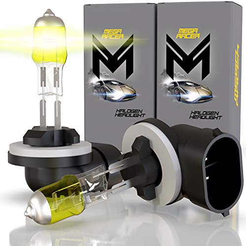 Mega Racer 894/862/881/886/889/896/898 Halogen Headlight Bulbs - 3000K Super Yellow 12V 37.5W 150 percent Brighter Xenon, Standard Halogen Replacement IP68 Waterproof Rating Longer Life, Pack of 2