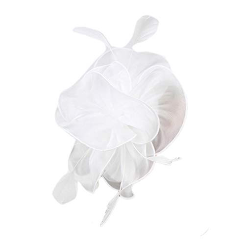 Women's White Flower Feather and Veil Fascinator Cocktail Party Hair Clip Hat