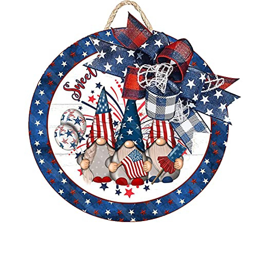 Gnome Door Hanger 4th of July Decorations, Independence Day Gnome Welcome Sign for Front Door, American Independence Day Patriotic Door Sign, Wooden Hanging Gnomes Garden Decor Gnome Door Hanger 4th of July Decorations, Independence Day Gnome Welcome Sign for Front Door, American Independence Day Patriotic Door Sign, Wooden Hanging Gnomes Garden Decor