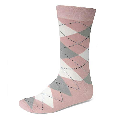 TieMart Men's Argyle Socks -Blush Pink and Gray-