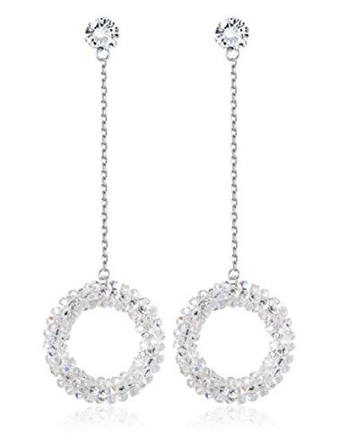 Sllaiss 925 Sterling Silver White Circle Earrings Austria Crystal Drop Dangle Earrings Round Earrings for Her Sllaiss 925 Sterling Silver White Circle Earrings Austria Crystal Drop Dangle Earrings Round Earrings for Her