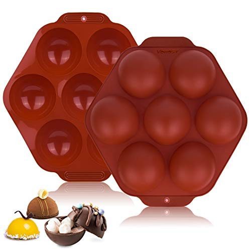 VOROSY Newest Medium Semi Sphere Silicone Molds For Baking, Chocolate Mold, 7 Holes Round Silicone Baking Mold, Half Ball Sphere Silicone Cake Mold Making Hot Chocolate Bomb, Jelly, Dome Mousse-2pcs-