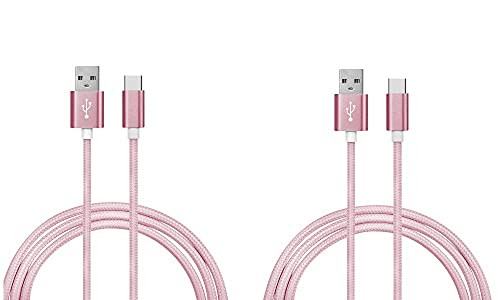 2-Pack Ematic USB C Cable Type C Charger Premium Nylon USB Cable, USB A to Type C Charging Cable Fast Charge Pink -6-Feet-