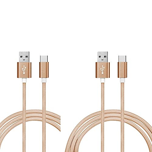 2-Pack Ematic USB C Cable Type C Charger Premium Nylon USB Cable, USB A to Type C Charging Cable Fast Charge Gold -6-Feet-