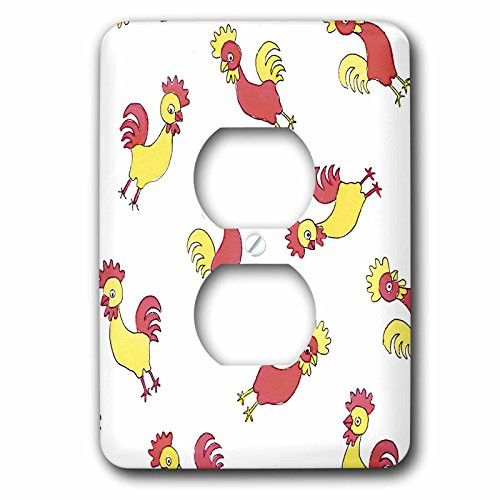 3dRose lsp_53194_6"Red and Yellow Chickens - 2 Plug" Outlet Cover