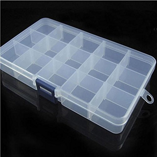 Bobono 15 Slots Adjustable Plastic Organizer Container Storage Box Adjustable Divider Removable Grid Compartment for Jewelry Beads Earring Container Tool Fishing Hook Small Accessories