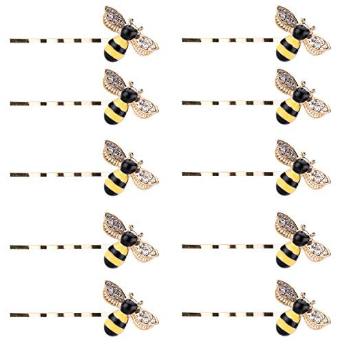 Vpang 10 Pcs Metal Cute Honeybee Hairpins Rhinestone Bee Hair Clips Hair Side Clip Barrette Bobby Pin Hair Accessories for Women Girls -Yellow-