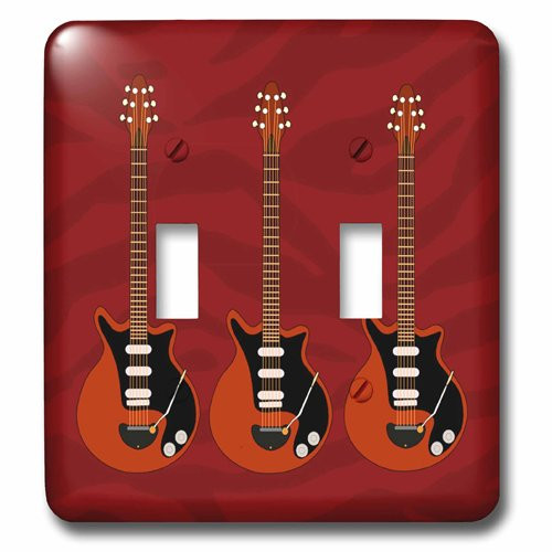 3dRose lsp_205197_2 Print of 3 Guitars On Red Zebra Pattern Double Toggle Switch Multicolor