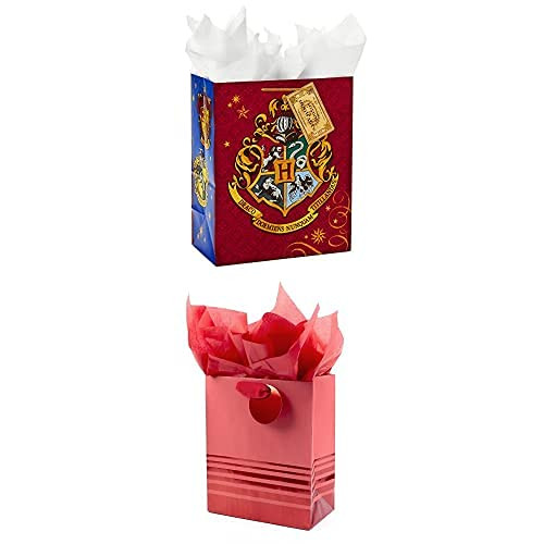 Hallmark 13" Large Harry Potter Gift Bag and 9" Medium Red Gift Bag with Tissue Paper for Birthdays, Graduations, Kids, Parties
