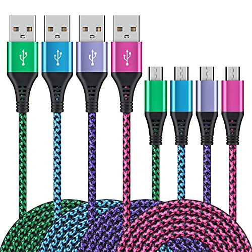 Micro USB Cable [4-Pack 6ft- Fast Phone Charger Android Cord Charging Cable Fast Charging Cord for Samsung Galaxy S7 Edge S6 S5 J8 J7V J7 J5 J3V J3 A10 A6 Note 5, LG K40 K20, Moto, Tablet, PS4, Fire