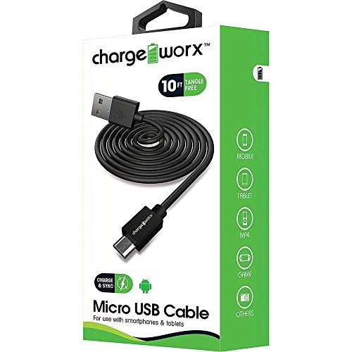 Micro USB 10ft Sync  and  Charge Cable CHARGEWORX Black -Black- -CX4605BK-