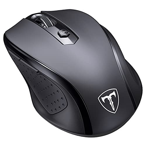 Wireless Mouse, 2.4G Ergonomic Computer Mouse with USB Receiver, Finger Rest, 5 Adjustable DPI Levels, Mobile 2400DPI USB Mice for Laptop Chromebook Notebook MacBook Computer, Black
