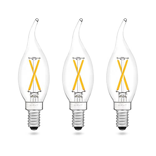 Vintage CA10 E12 LED Candelabra Bulb 25 Watt Equivalent, Warm White 2700K, 200 Lumens, AIELTI Dimmable Edison LED Filament Light Bulbs for Hallway Entryway Porch Chandelier Pendant Lights, 3-Pack