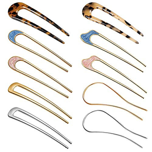 10 Pcs U Shaped Hairpin French Style Metal Hair Fork Sticks 2 Prongs Updo Chignon Pins Tortoise Shell Hair Pins Clips Hair Styling Accessories for Woman Girls 10 Pcs U Shaped Hairpin French Style Metal Hair Fork Sticks 2 Prongs Updo Chignon Pins Tortoise Shell Hair Pins Clips Hair Styling Accessories for Woman Girls