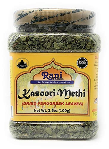Rani Fenugreek Leaves Dried, All Natural -Kasoori Methi- 100g -3.5oz- ~ PET Jar | Gluten Friendly | Non-GMO ~ Vegan