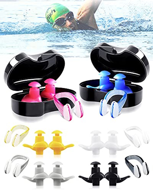 6 Pair Ear Plugs with Nose Clips for Swimming, Soft Silicone Swimming Earplugs for Swimming, Reusable Swimmers Ear Protection for Kids Adults