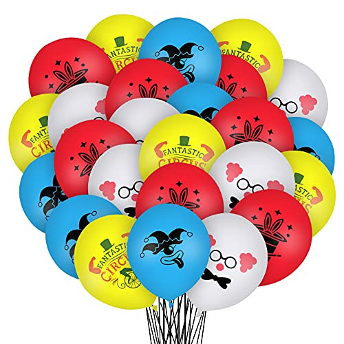 32 Pcs Circus Carnival Balloons Circus Birthday Party Decoration Balloons 12 Inches Clown Magic Printed Balloon for Circus Carnival Party Decor