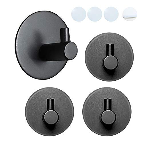 Heavy Duty Adhesive Hooks. Stick on Wall SUS 304 Stainless Steel Coat Hat Robe Towel Hooks .Matte Black Adhesive Hooks for Hanging Kitchen,Bathrooms,Bedroom,Office 4 Pack