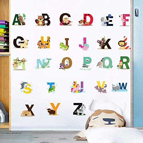 ABC Alphabet Vinyl Wall Stickers Peel and Stick Stickers Wall Decals Removable Animal Art Mural Decor for Home Party Nursery Playroom