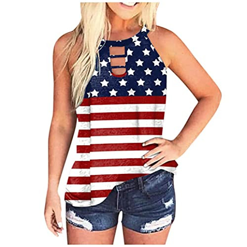 HULKAY Women's Summer American Flag Tank Tops 4th of July Sleeveless USA Flag Shirts Casual Loose Patriotic T Shirts Vest Blue HULKAY Women's Summer American Flag Tank Tops 4th of July Sleeveless USA Flag Shirts Casual Loose Patriotic T Shirts Vest Blue
