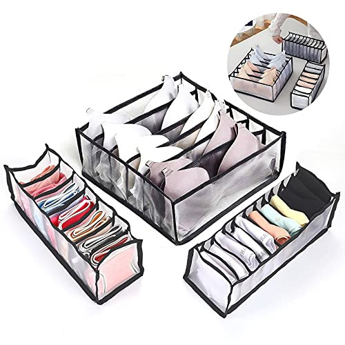 Fship Underwear Organizer Drawer, Foldable Underwear Drawer Organizer Set, Folding Closet Storage Box Drawer Dividers for for Underwear, Socks, Clothes, Stockings, Ties, and Bras -Black-