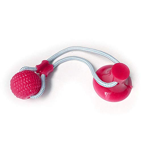 WLONG Dog Suction Cup Dog Toy, Self-Playing Tug of War Dog Toy with Chew Rubber Ball, Dog Rope Toys for Chewers, Teeth Cleaning Interactive Pet Tug Toy for Boredom-Red-