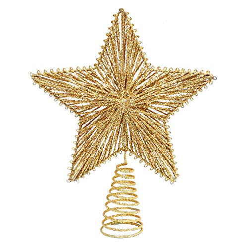 Aneco Glittered Christmas Star Treetop Hallow Wire Star Christmas Topper Xmas Tree Decoration Star for Christmas Tree Ornament