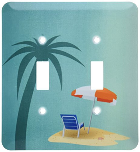 3dRose lsp_212860_2 Print of Palm Tree Beach Chair & Umbrella on Turquoise Double Toggle Switch