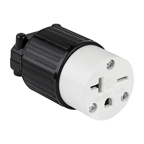ENERLITES Industrial Grade 20A 250V Straight Blade Cord Connector, NEMA 6-20R, 2P, 3W, 66231-BK, Black, 1 Pack
